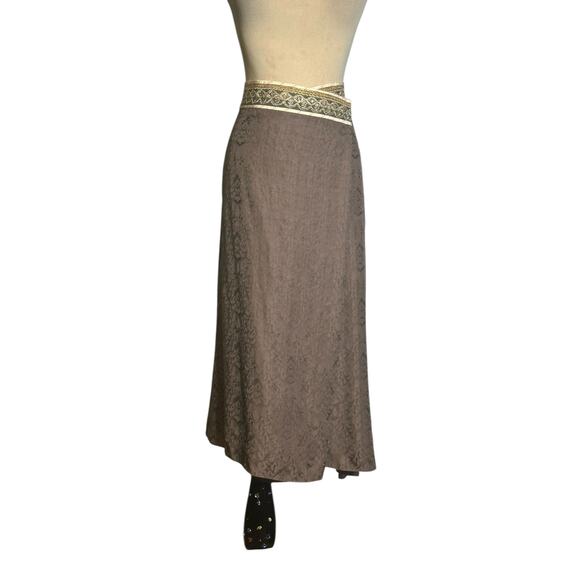Armand Ventilo brown silk waist embroidered midi skirt size EU 42 US 12 - Picture 8 of 16